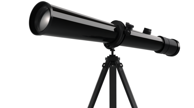 A modern telescope on a tripod stand isolated on a transparent background