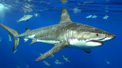 Naklejka premium Based on the image you sent me, the shark in the image is a great white shark