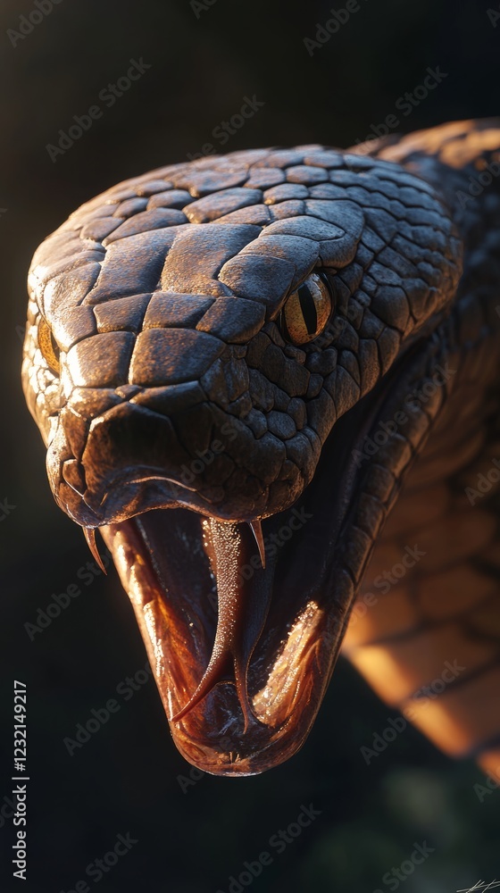 Poster king cobra snake attacking with open mouth and fangs
