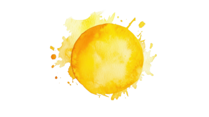 Bright yellow watercolor sun splashing with transparent background