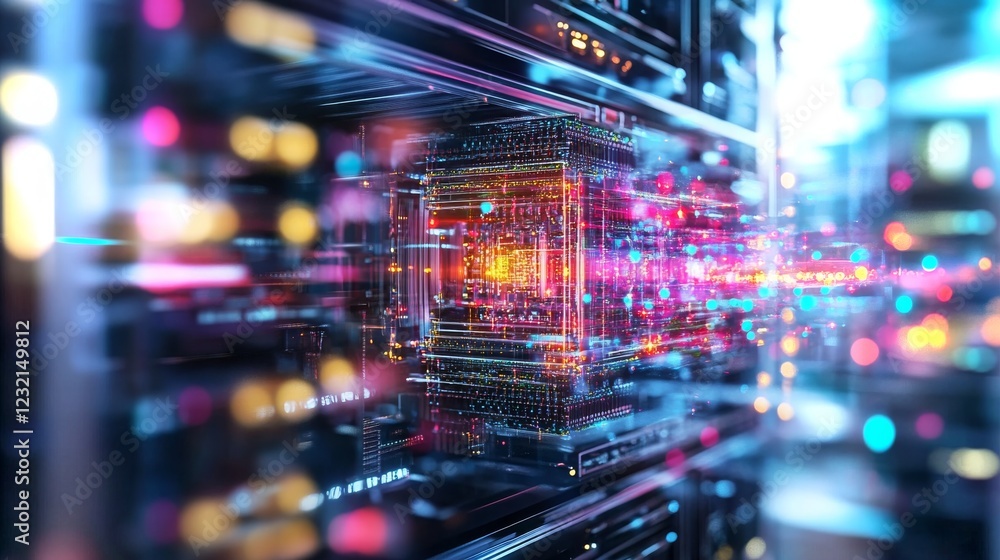 Poster exploring advanced ai technology in a high-tech data center environment