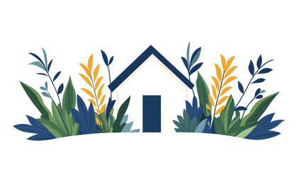 Cozy house nestled in lush greenery, peaceful countryside backdrop, ideal for real estate marketing