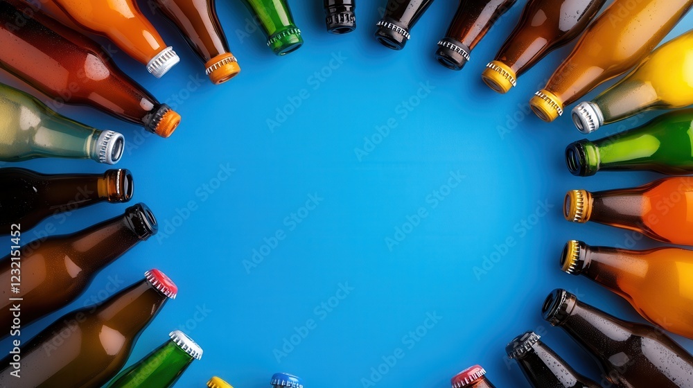 Aufkleber a top view of a mix of colorful beer bottles arranged in a circle