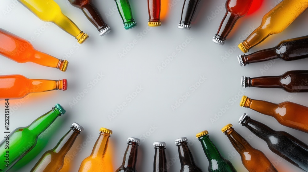 Poster A top view of a mix of colorful beer bottles arranged in a circle