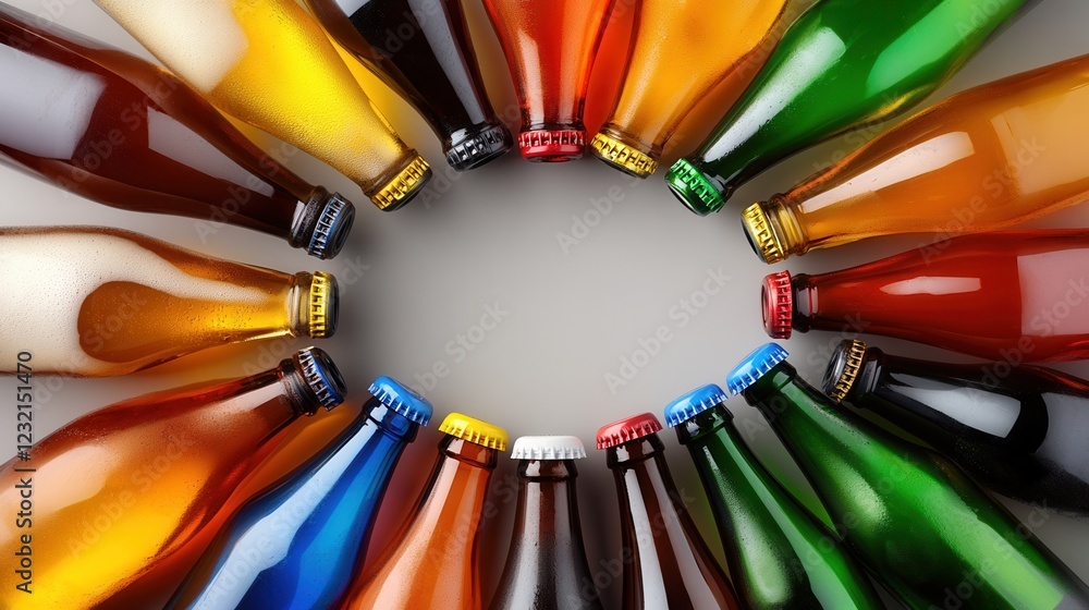 Aufkleber A top view of a mix of colorful beer bottles arranged in a circle