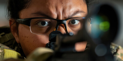 Close-up of Person Aiming Rifle Through Scope