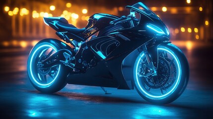 Neon Motorcycle Night City Advert