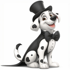 Obraz premium Dalmatian dog in black hat and tailcoat isolated on white