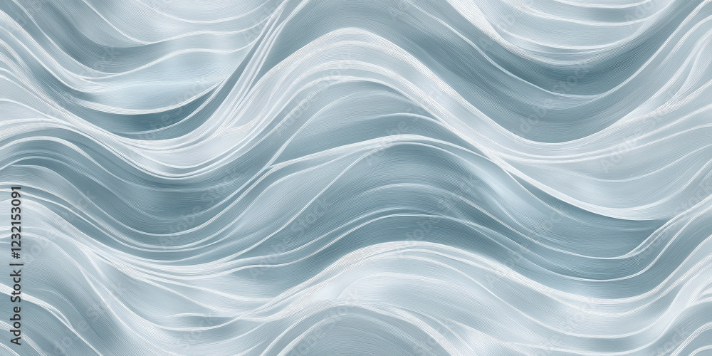 Poster abstract organic lines in soft sky blue, flowing across the background in fluid, wave-like patterns.