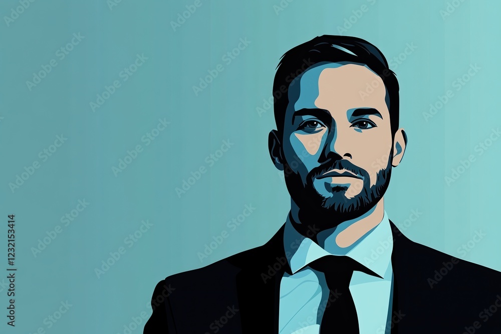 Poster professional portrait with modern graphic layout emphasizing style and confidence