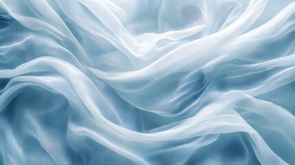 Obraz premium Serene Blue Silk Drape: Luxurious folds of light blue silk fabric create an elegant and calming visual texture. The subtle light and shadow play emphasizes the soft fluidity of the material. 