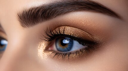 Fototapeta premium A Close Up Of A Sparkling Gold Eye Makeup Look