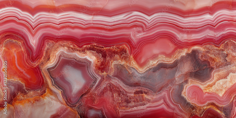 Poster abstract red agate texture background with vibrant ruby tones and organic, swirling patterns. a bold