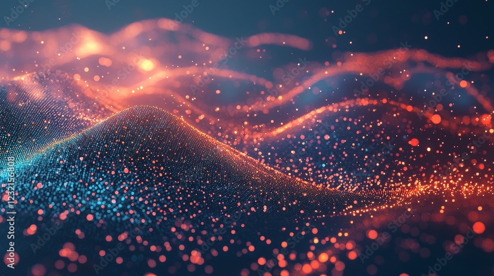 Poster light trails flowing through abstract backdrop of vibrant particles
