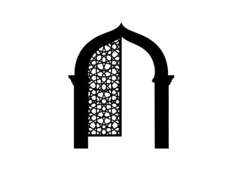 Fototapeta premium Elegant Islamic Window and Door Arch Vector, Featuring Arabesque Patterns and Mosque-Inspired Silhouettes