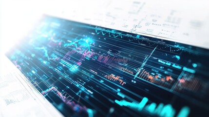 Obraz premium A 3D futuristic holographic interface displaying stock market data, fintech innovation, high-tech, isolated on white background. 