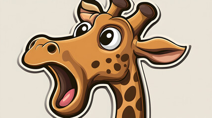 Surprised giraffe head, cartoon style, against beige background; children's book illustration
