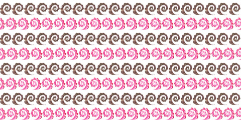 Watercolor seamless pattern with stylized pink and gold abstract acanthus leaves