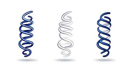 Three abstract DNA helixes, science concept, white background, genetic research illustration