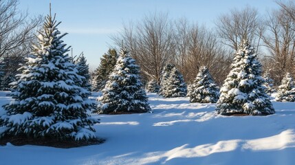 Fototapeta premium Snowy Christmas Trees in a Winter Wonderland