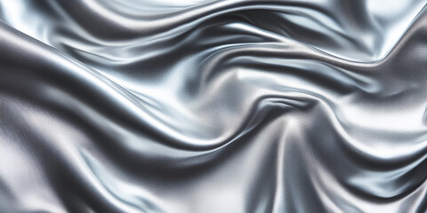Fototapeta premium Metallic textures wallpaper with smooth abstract silk waves. A futuristic and sleek high-definition design in shiny silver tones.