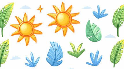 Fototapeta premium Tropical summer sun, leaves pattern, white background; ideal for summer designs