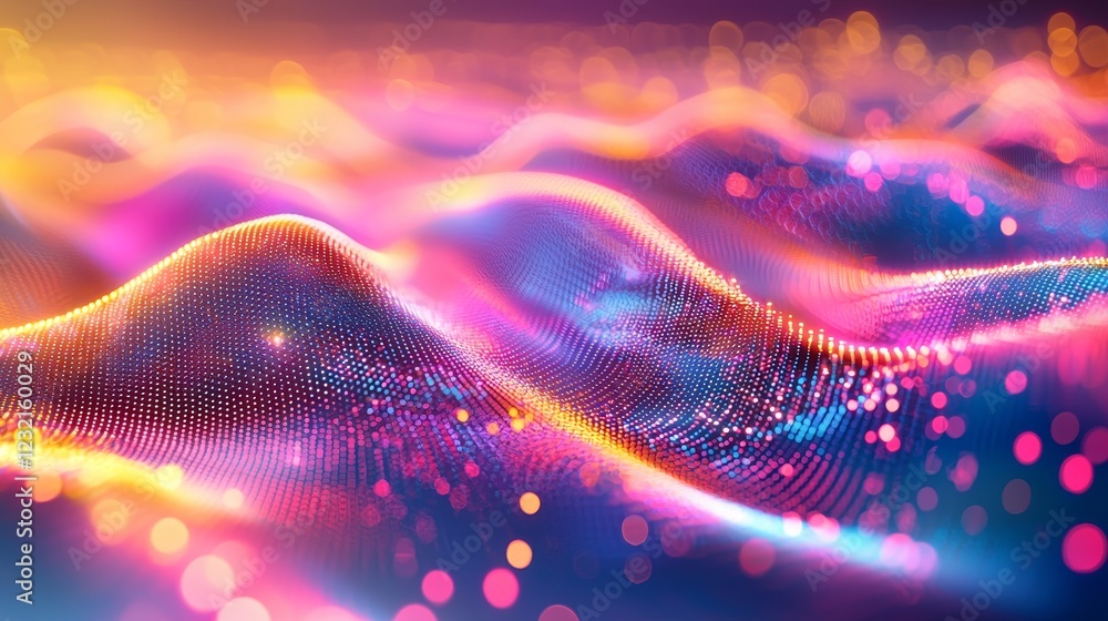 Poster colorful pulsing light matrix creating abstract waves in vibrant patterns