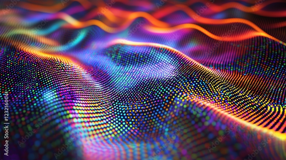 Poster colorful light pulsing in a matrix of waves and patterns