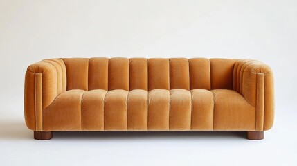 Modern Orange Sofa with Plush Textures and Clean Lines