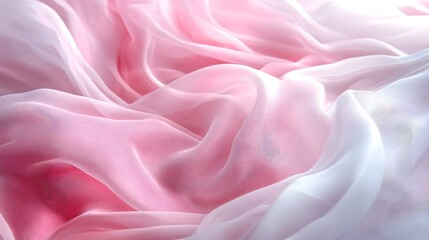 Pink and White Silk Drape: Soft, luxurious silk fabric in a delicate ombre of pink and white, creating a visually captivating and elegant drape with soft folds and gentle shadows.  