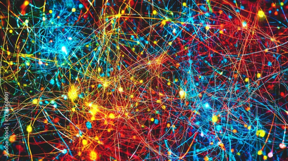 Poster intricate pattern of bright lines weaving together in vibrant colors