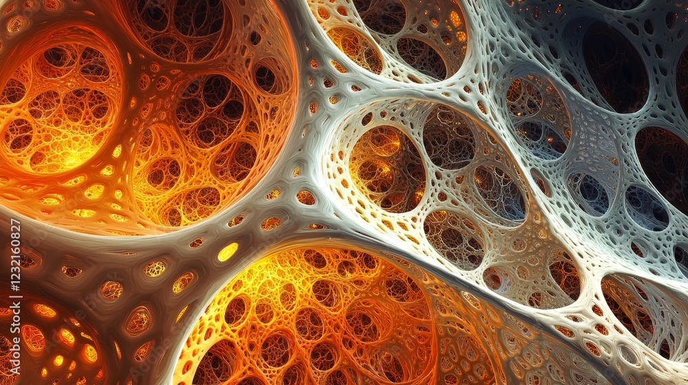 Poster glowing strands in a radiant interconnected web of light and texture