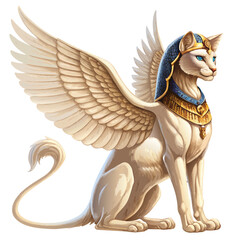 Sphinx statue with a graceful physique, standing full body on a white background, symbol of ancient Egypt and architectural grandeur