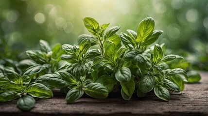Obraz premium Soft Abstract Background with Fresh Green Herbs and Gentle Light – Tranquil Natural Vibes