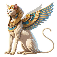 Sphinx statue with a graceful physique, standing full body on a white background, symbol of ancient Egypt and architectural grandeur