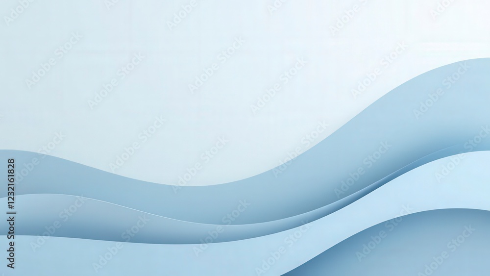 Poster abstract light blue background with flowing waves creating a serene minimalist design