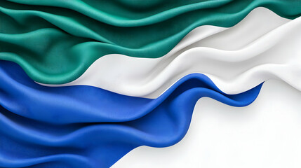 Fototapeta premium Waving green, white, and blue flag, elegant fabric texture, isolated on white background, ideal for patriotic designs