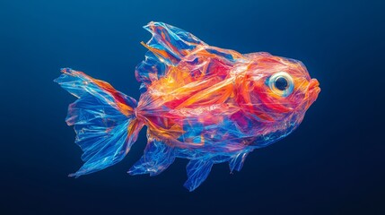 Obraz premium Goldfish trapped in plastic bag swimming in the ocean