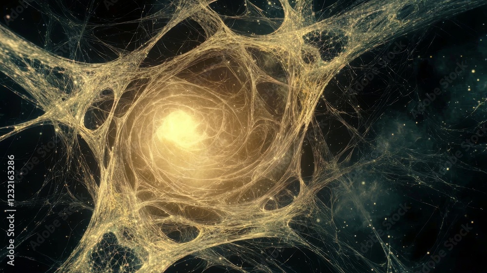 Poster intricate web of luminous shapes with ethereal glow and depth