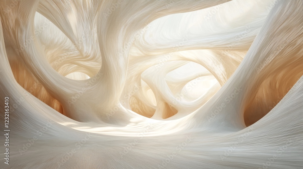 Poster ethereal billowing forms of soft light in a stretching abstract space