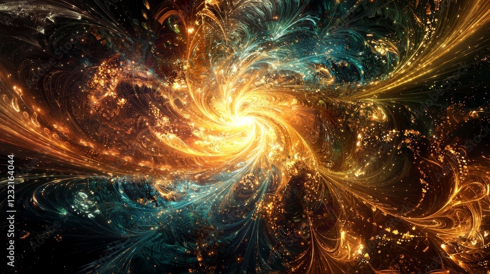 Poster cascading flows of digital energy creating mesmerizing abstract patterns