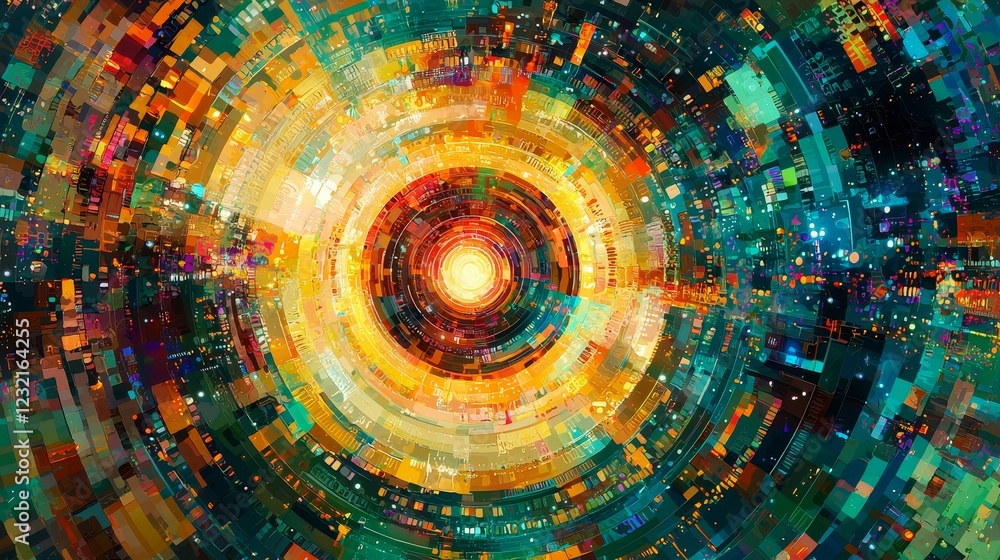 Poster vibrant circular nodes pulsating with energy in abstract design