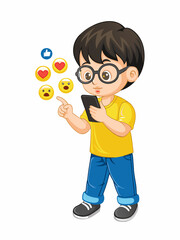 little boy with phone glasses