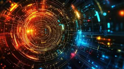 Vibrant Circular Data Nodes Pulsating with Energy in Futuristic Design