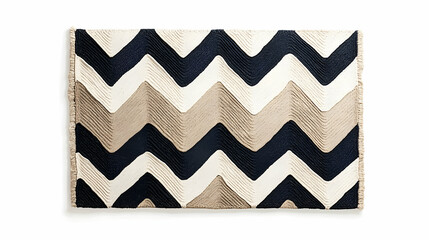 Zigzag patterned rug, beige, navy, white, textile, home decor, isolated white background