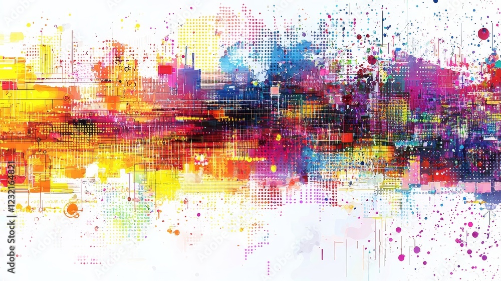 Poster vibrant colorful splashes resembling streams of data in dynamic art