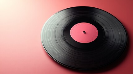 Obraz premium A 3D vinyl record illustration with a soft pink label, evoking classic musical themes with a modern touch