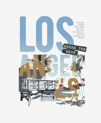 Los Angeles slogan on beach hut background vector illustration for fashion print