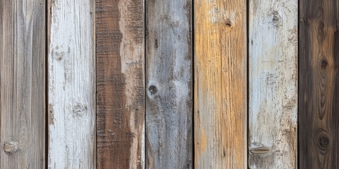 Fototapeta premium Reclaimed wood texture with a mix of muted brown, gray, and beige hues. The distressed and aged look of this wood makes it ideal for rustic or vintage interior design projects.