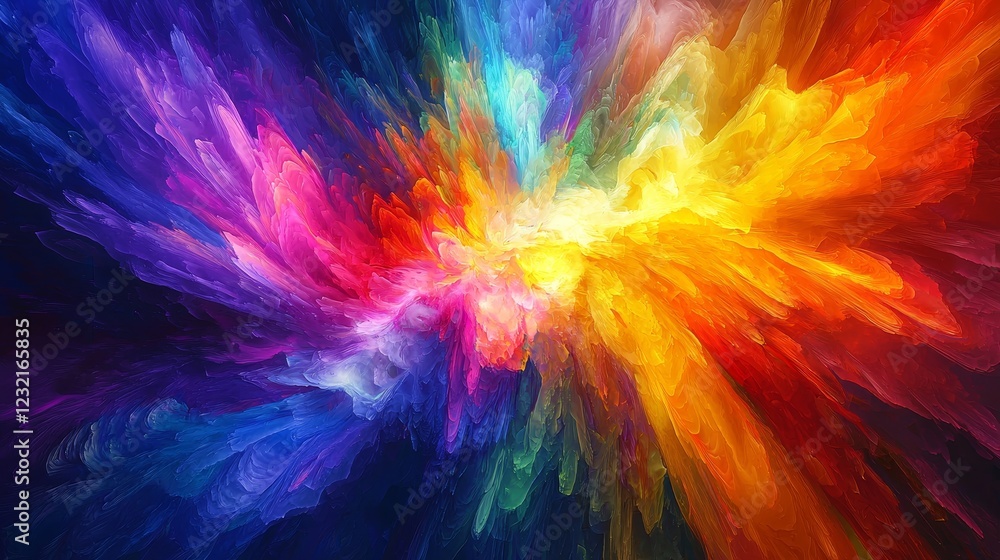 Poster Vibrant Dynamic Geometric Shapes Exploding in Vivid Colors and Textures